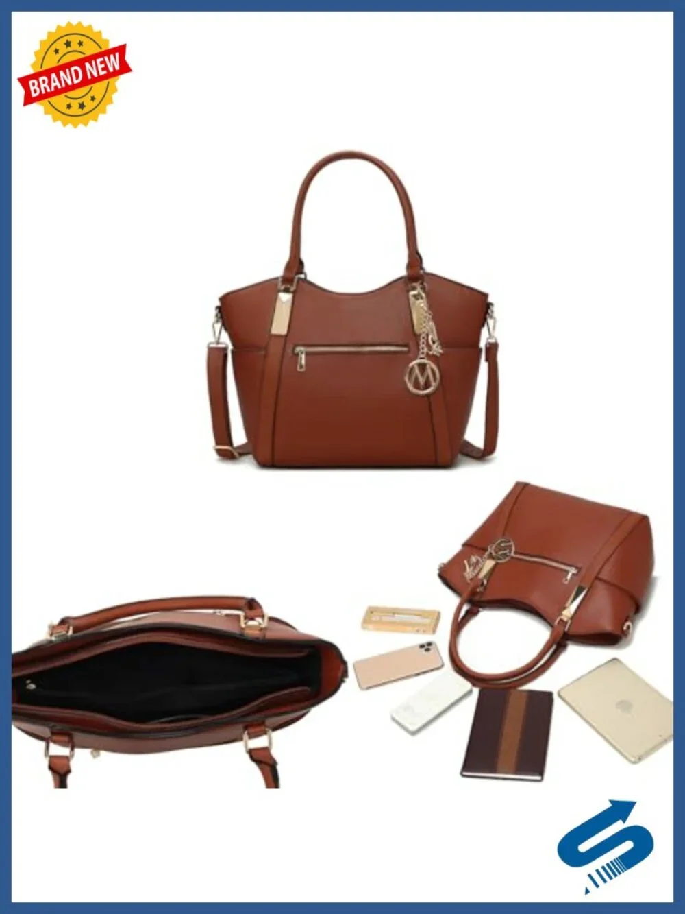 Large Vegan Leather Tote Bag with Top Zip Closure – Spacious Shoulder &
